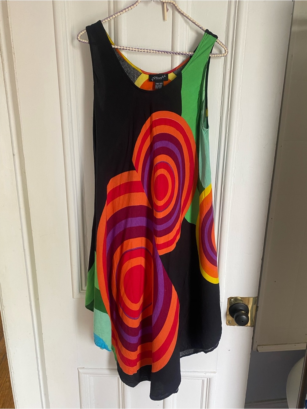 Vintage Sleeveless Black Dress / Cover Up with Multicolour Design